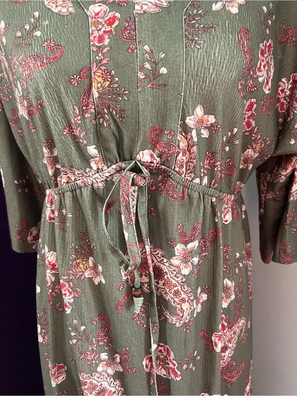 7 for $30 ONE WORLD Olive Maxi Dress with Pink Floral Print